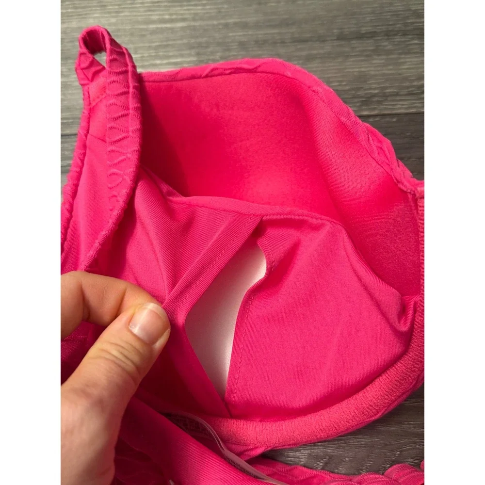 Victorias Secret Pink Textured Bikini Set 34DD Top Large Cheeky Bottom NWT